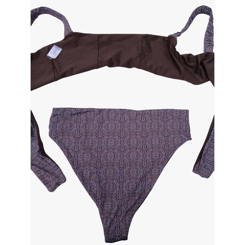Nomads Bikini Current 11 Piece Bra Bottoms 1X Reversible Brown Print High Waist - Picture 5 of 14